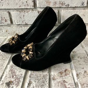 Jeweled Velvet Wedge